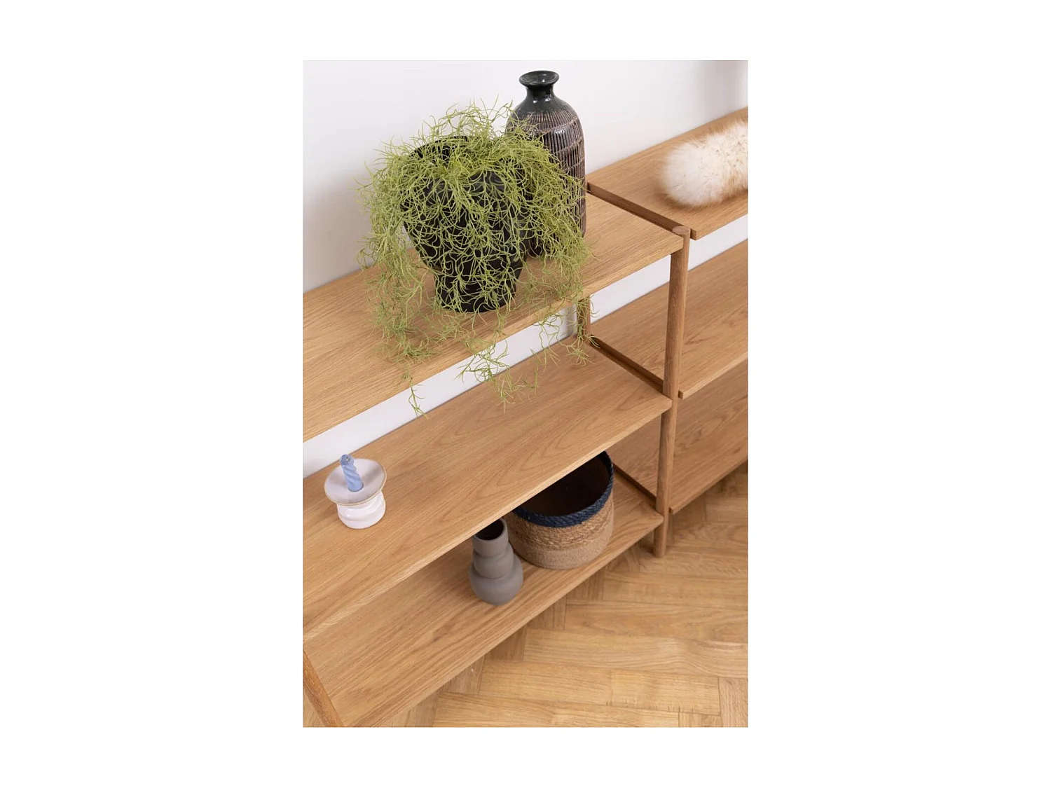 Bibliothèque basse scandinave en chêne clair 4 tablettes - BRENDA