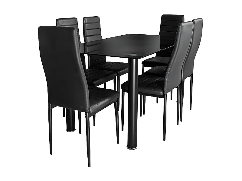 Mesa de Cristal Templado + 6 Sillas Polipiel. Comedor o Cocina
