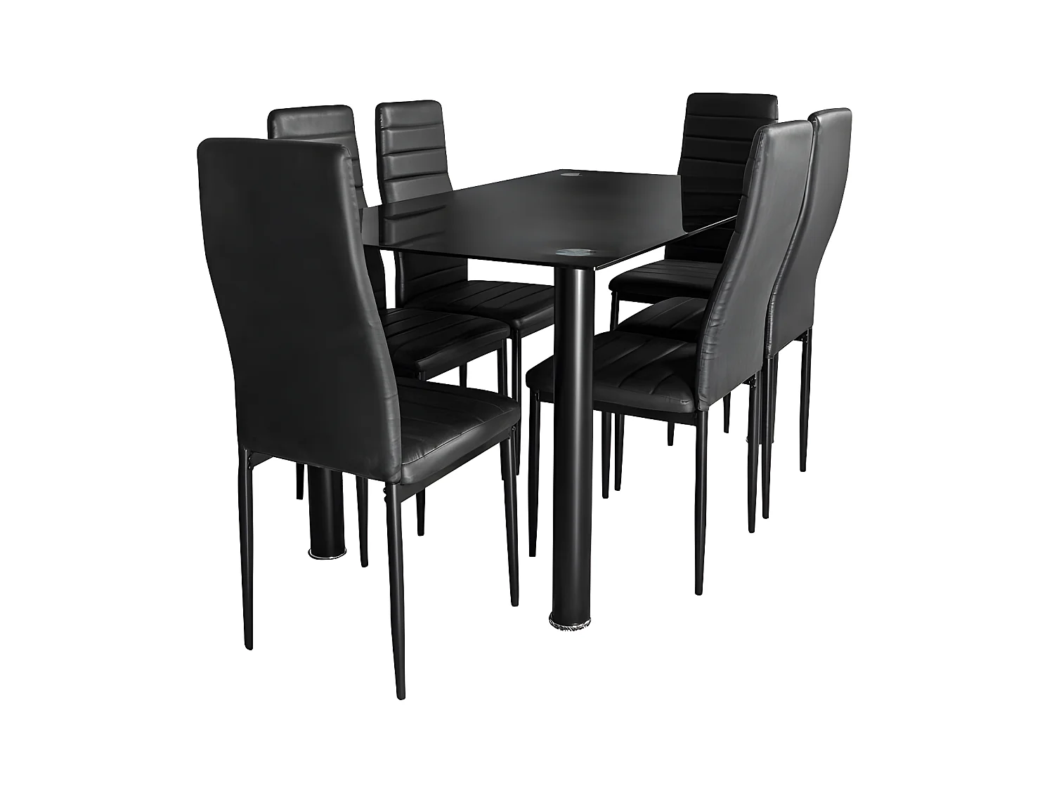 Mesa de Cristal Templado + 6 Sillas Polipiel. Comedor o Cocina