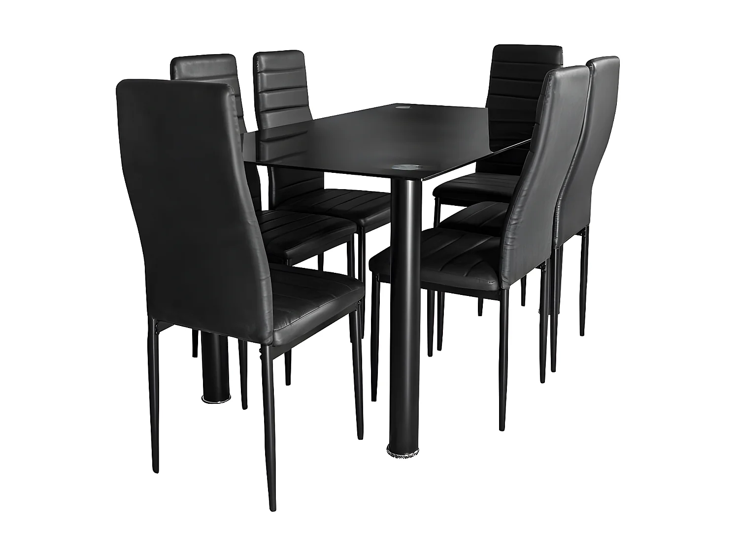 Mesa de Cristal Templado + 6 Sillas Polipiel. Comedor o Cocina