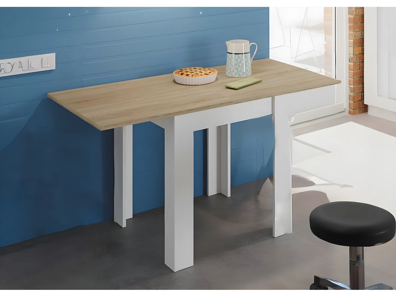 Mesa Auxiliar Extensível Livre 134cm. Sala de Jantar ou Cozinha, Branco e Carvalho