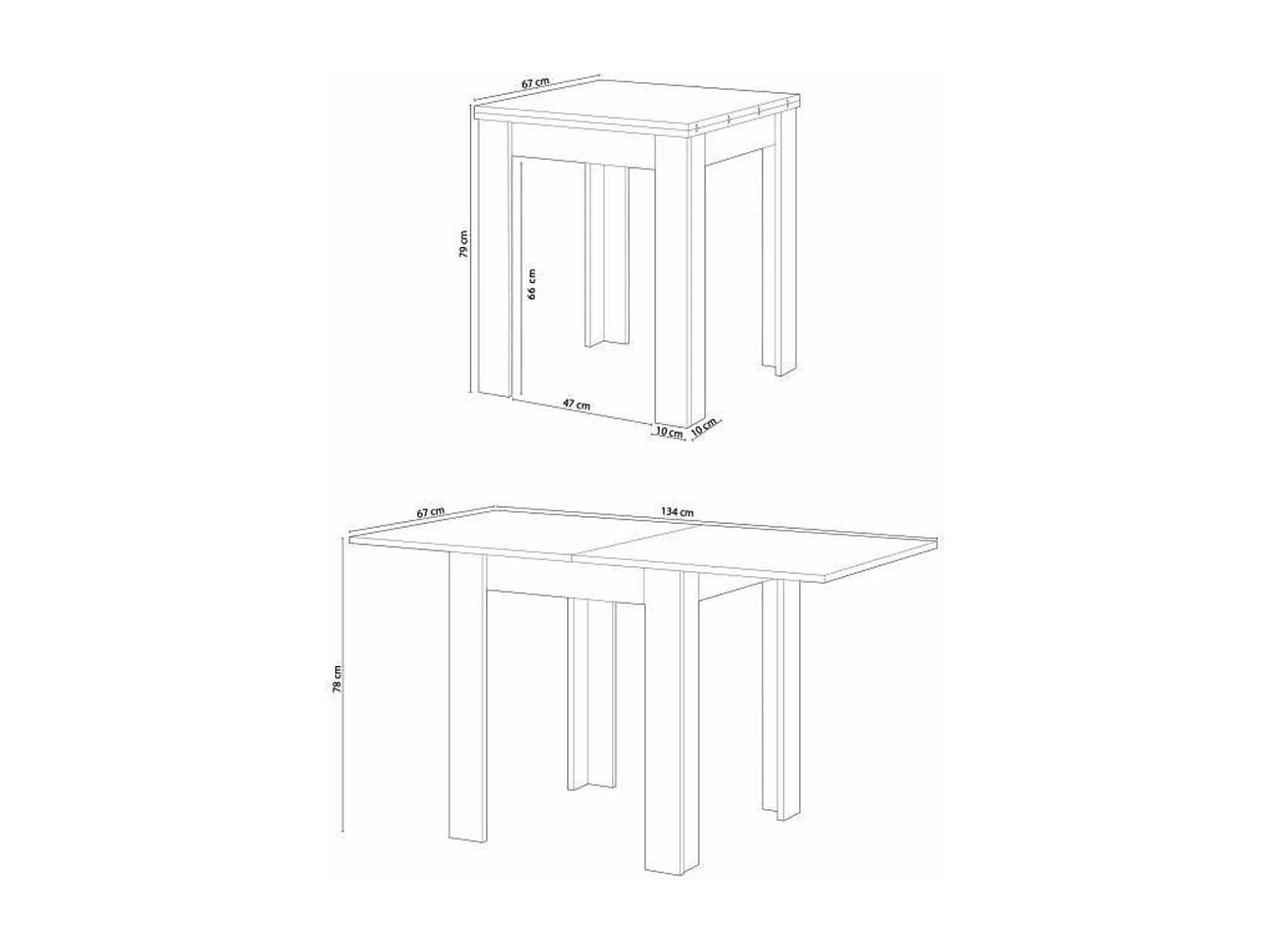 Mesa Auxiliar Extensível Livre 134cm. Sala de Jantar ou Cozinha, Branco e Carvalho