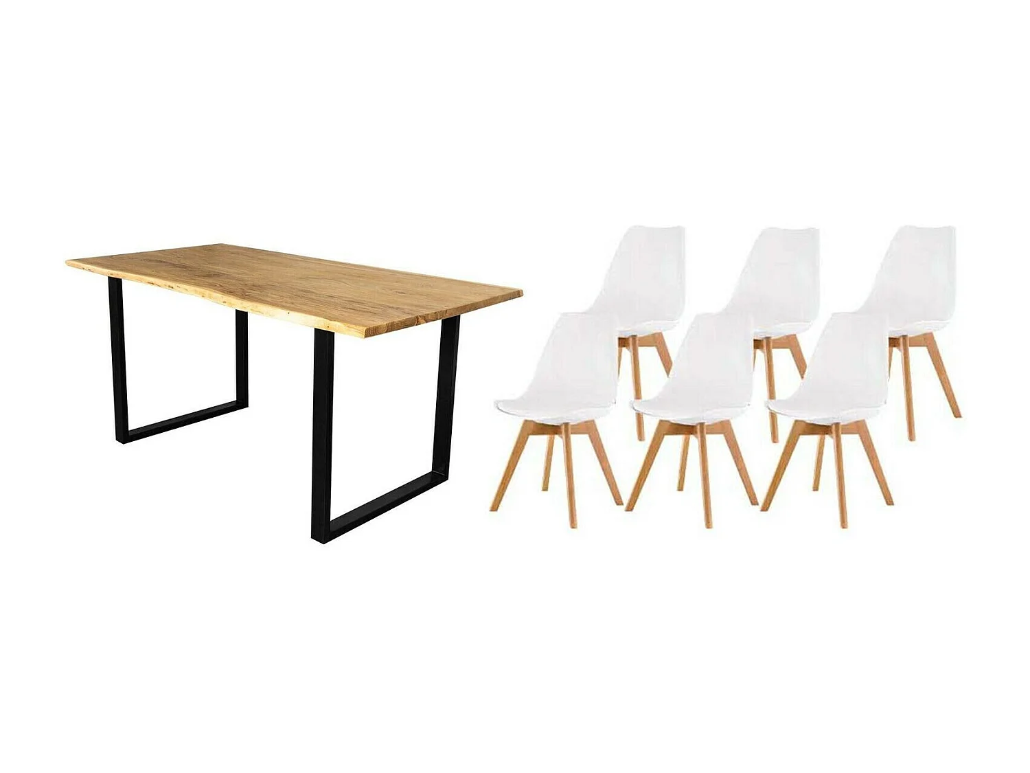 Pack Mesa de Comedor o Cocina Madera Maciza 140cm + 6 Sillas Nordic Blanco