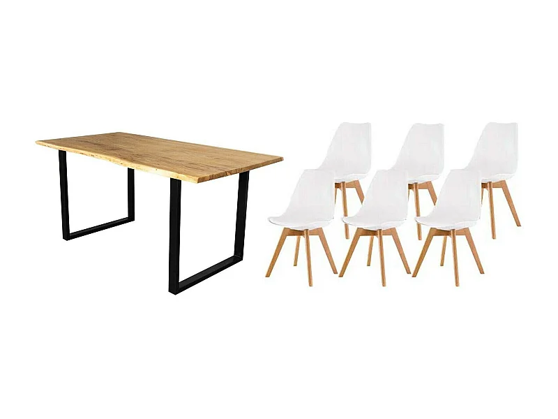 Pack Mesa de Comedor o Cocina Madera Maciza 140cm + 6 Sillas Nordic Blanco