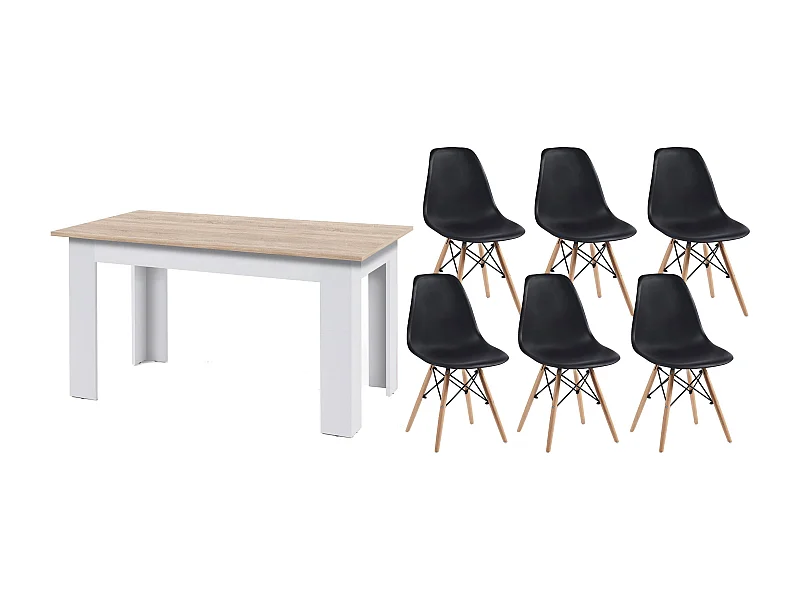 Pack Mesa de Comedor o Cocina Fija + 6 Sillas Estilo Nordico