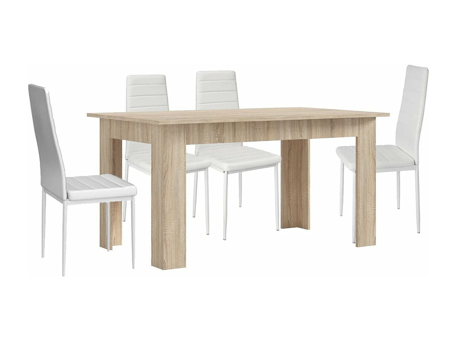 Pack Mesa de Comedor o Cocina Cambria + 4 Sillas en Polipiel/metal Blanco