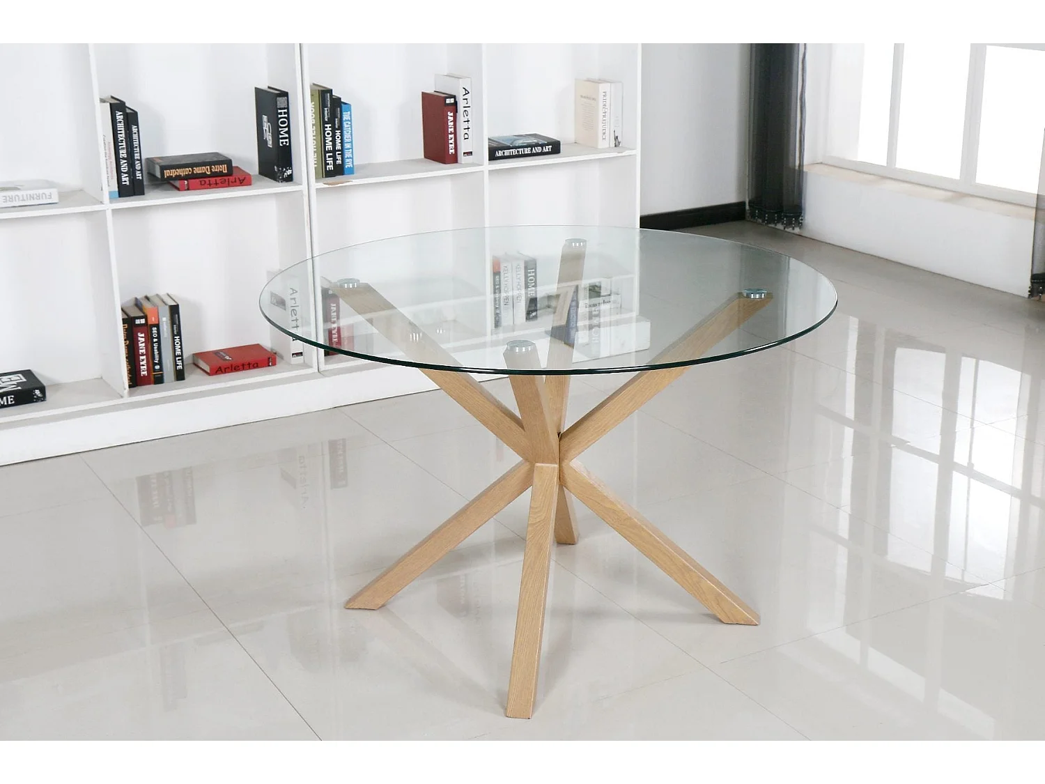 Mesa Redonda de Cristal Templado 120cm. Comedor o Cocina Cambria