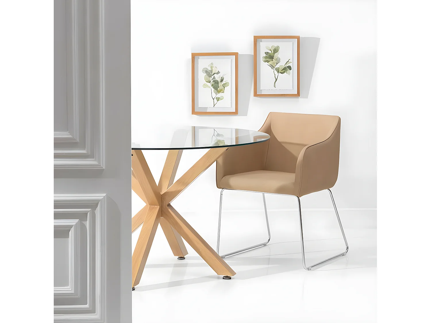 Mesa Redonda de Cristal Templado 120cm. Comedor o Cocina Cambria