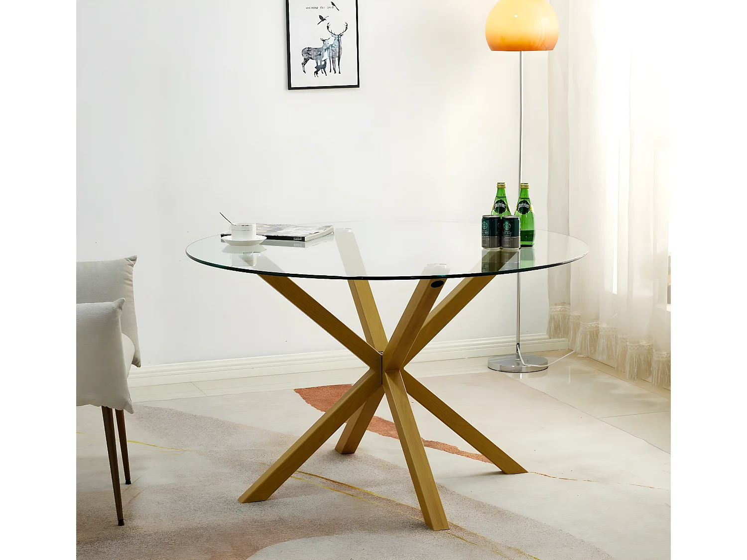 Mesa Redonda de Cristal Templado 120cm. Comedor o Cocina Cambria