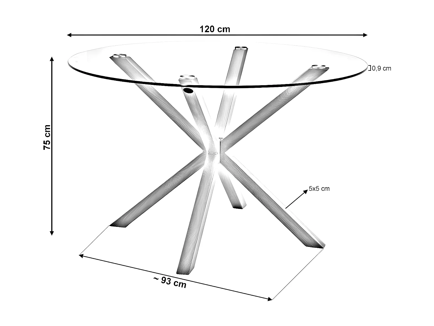 Mesa Redonda de Cristal Templado 120cm. Comedor o Cocina Cambria