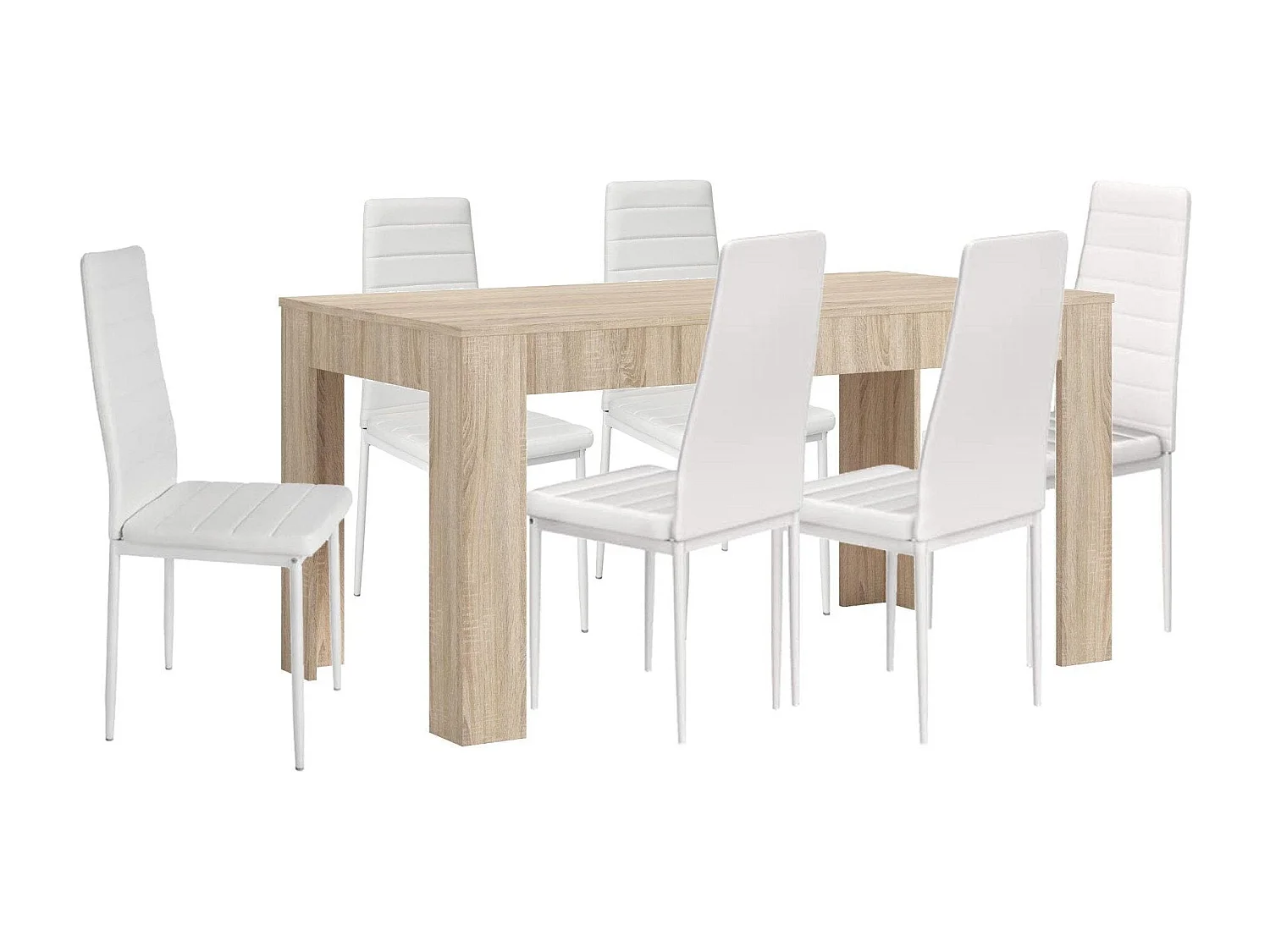 Mesa Extensible de Comedor o Cocina Blanco y Cambria + 6 Sillas en Polipiel/metal Blanco