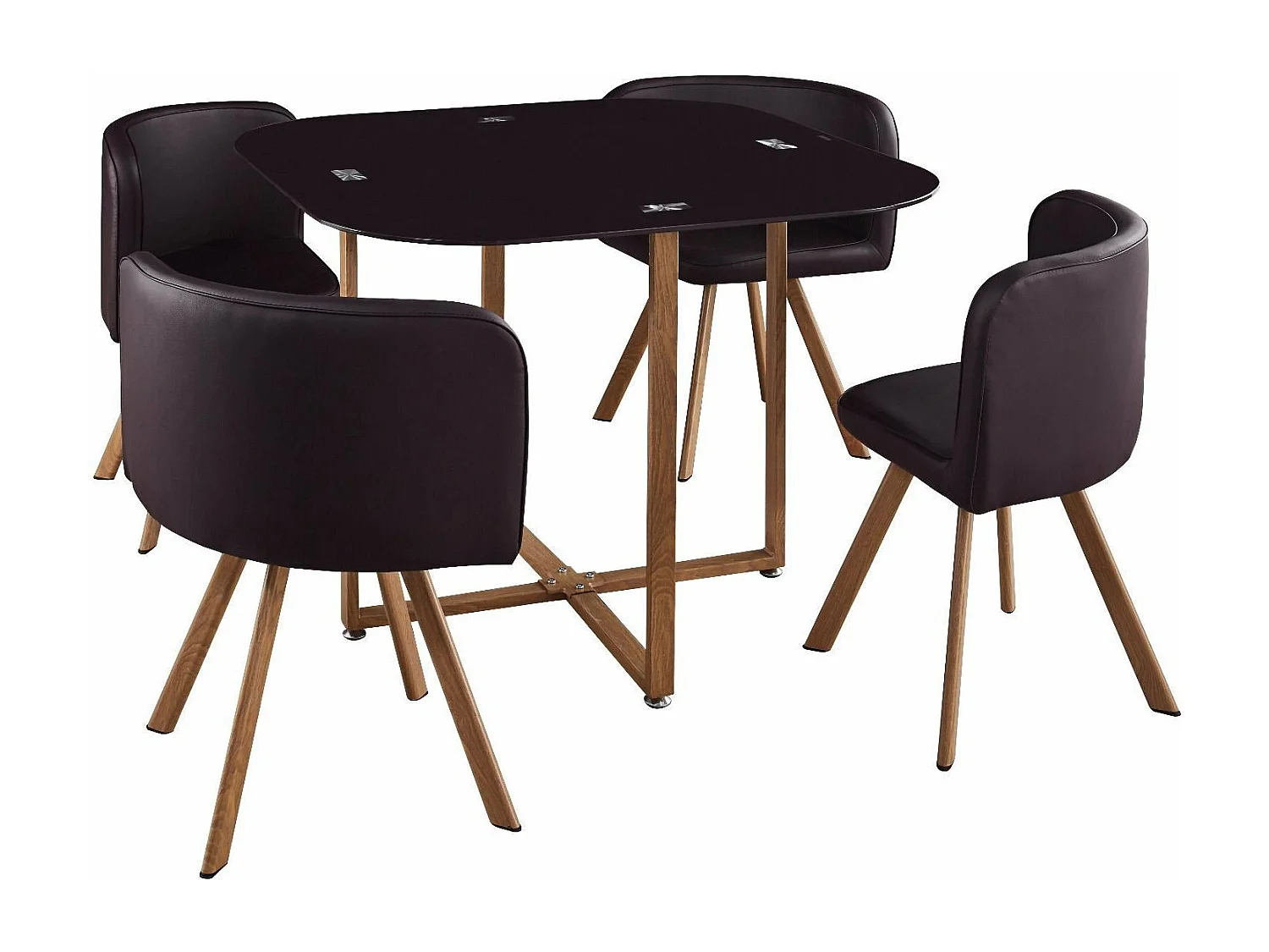 Mesa de Cristal Templado Teka + 4 Sillas. Comedor o Cocina Blanco 100x100 cm