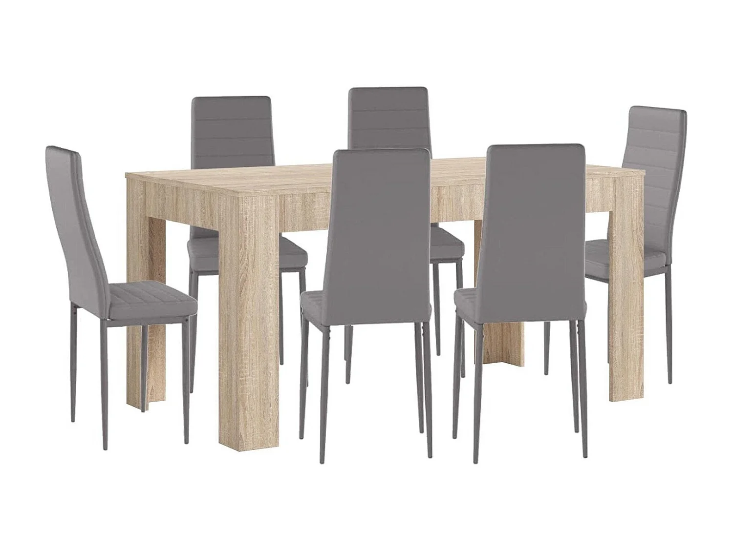 Conjunto Mesa Extensível de Jantar ou Cozinha Carvalho + 6 Cadeiras em Couro Sintético/metal Cinza