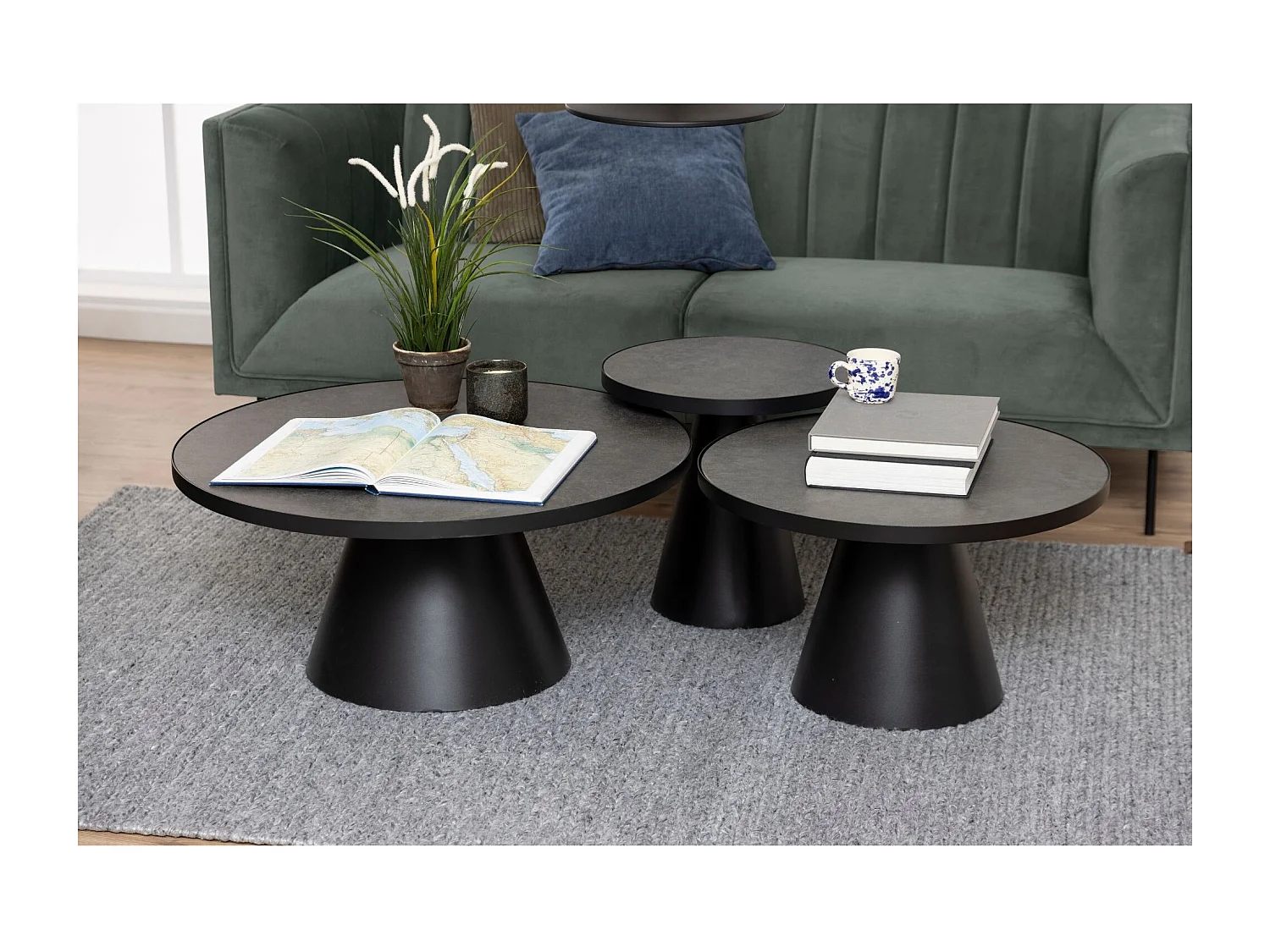 Table basse ronde en céramique et métal noir D85 - GIROLLE