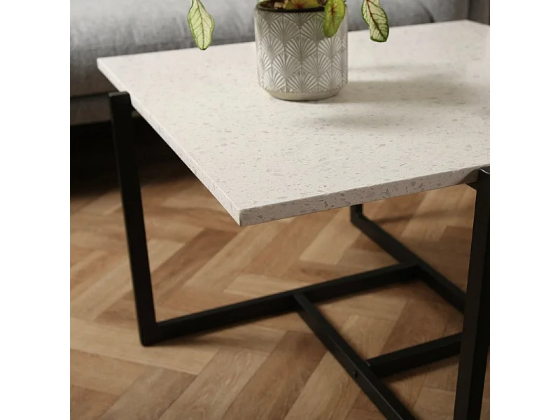 Table basse plateau terrazzo blanc et métal  LOXIA