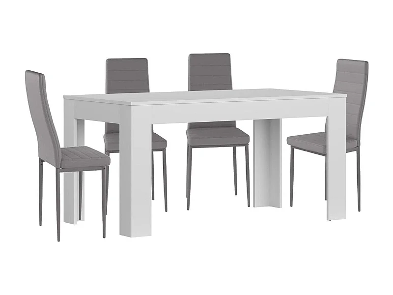 Mesa Extensible de Comedor o Cocina Blanco + 4 Sillas en Polipiel/metal Gris