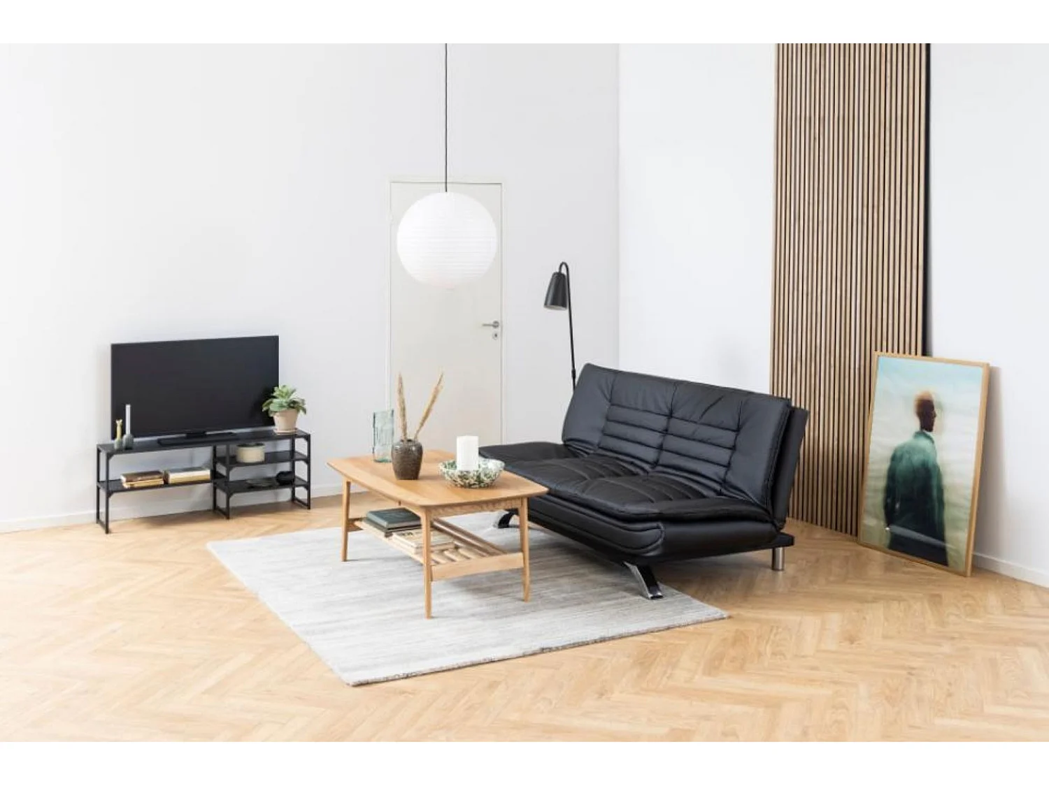 Table basse scandinave rectangulaire en bois massif avec rangement - ELEA