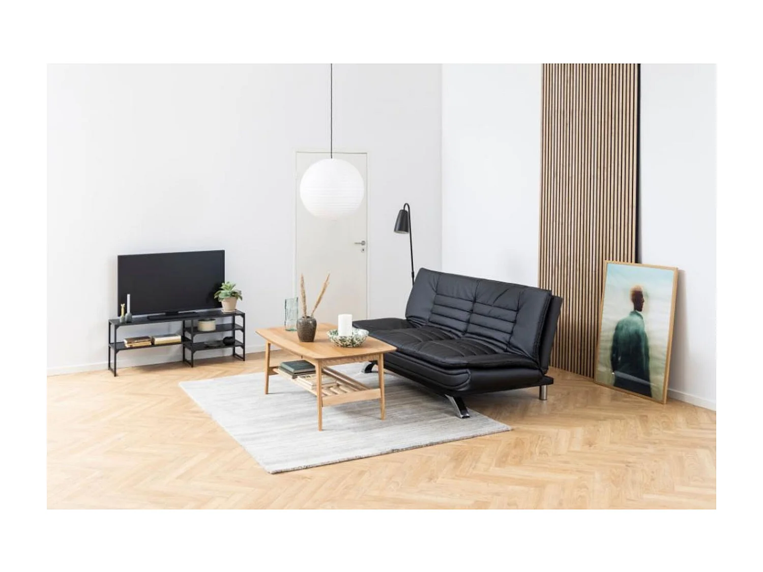 Table basse scandinave rectangulaire en bois massif avec rangement - ELEA