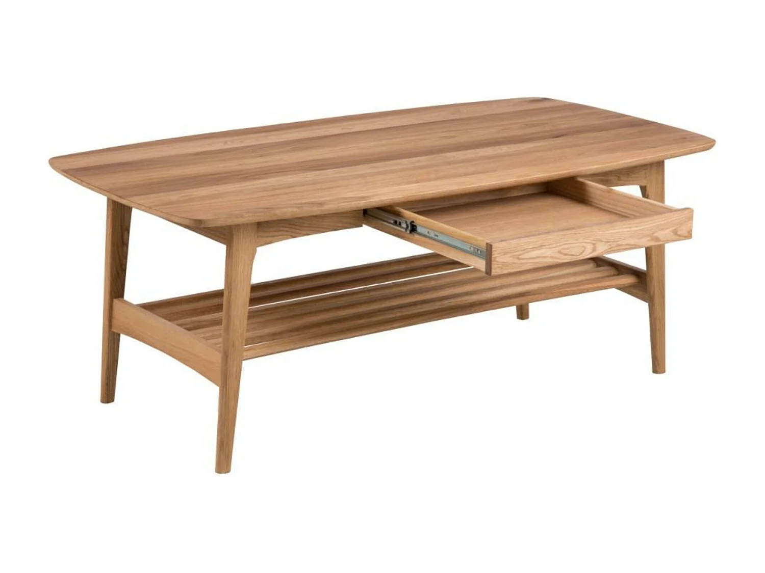 Table basse scandinave rectangulaire en bois massif avec rangement - ELEA