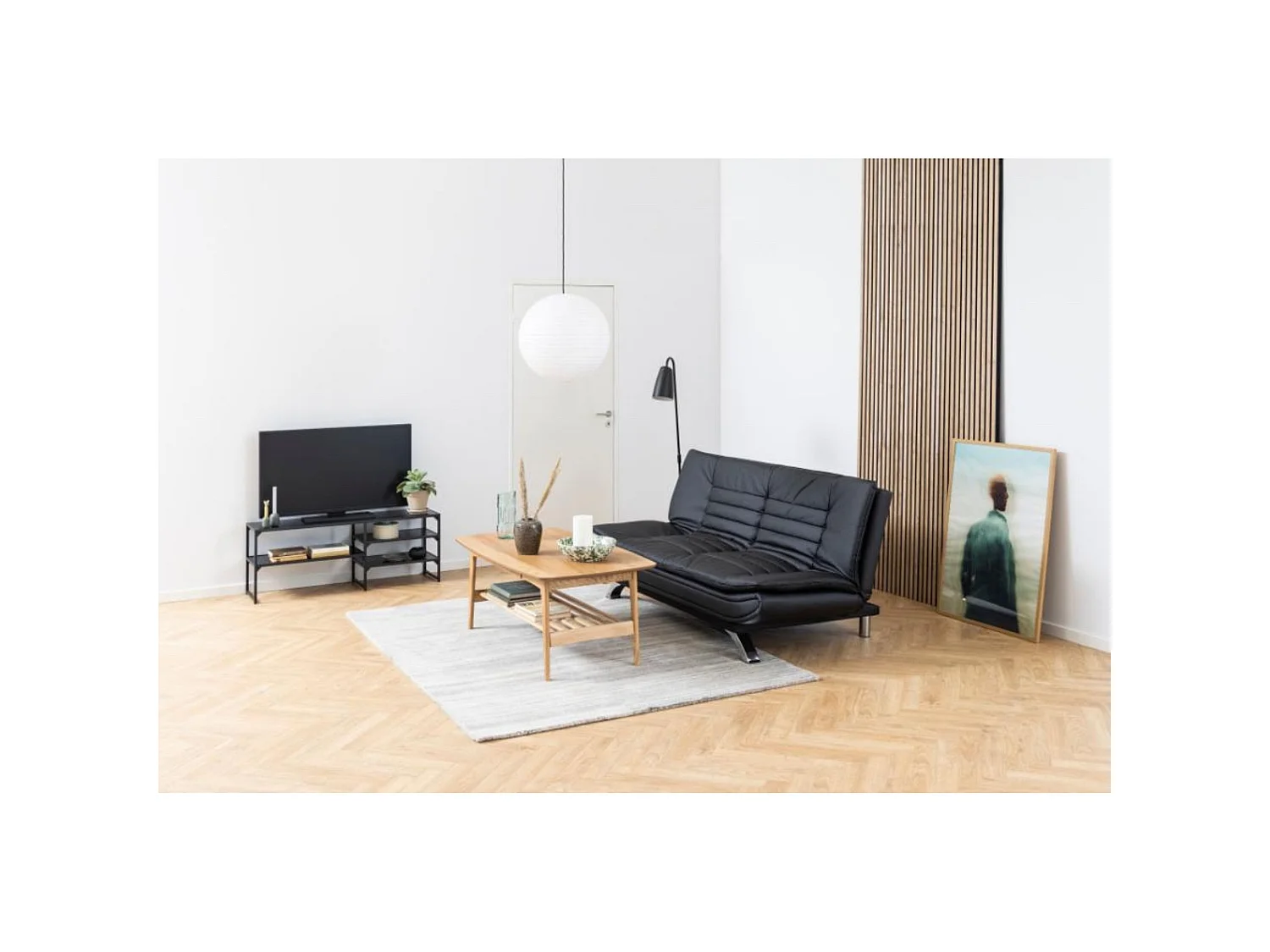 Table basse scandinave rectangulaire en bois massif avec rangement - ELEA