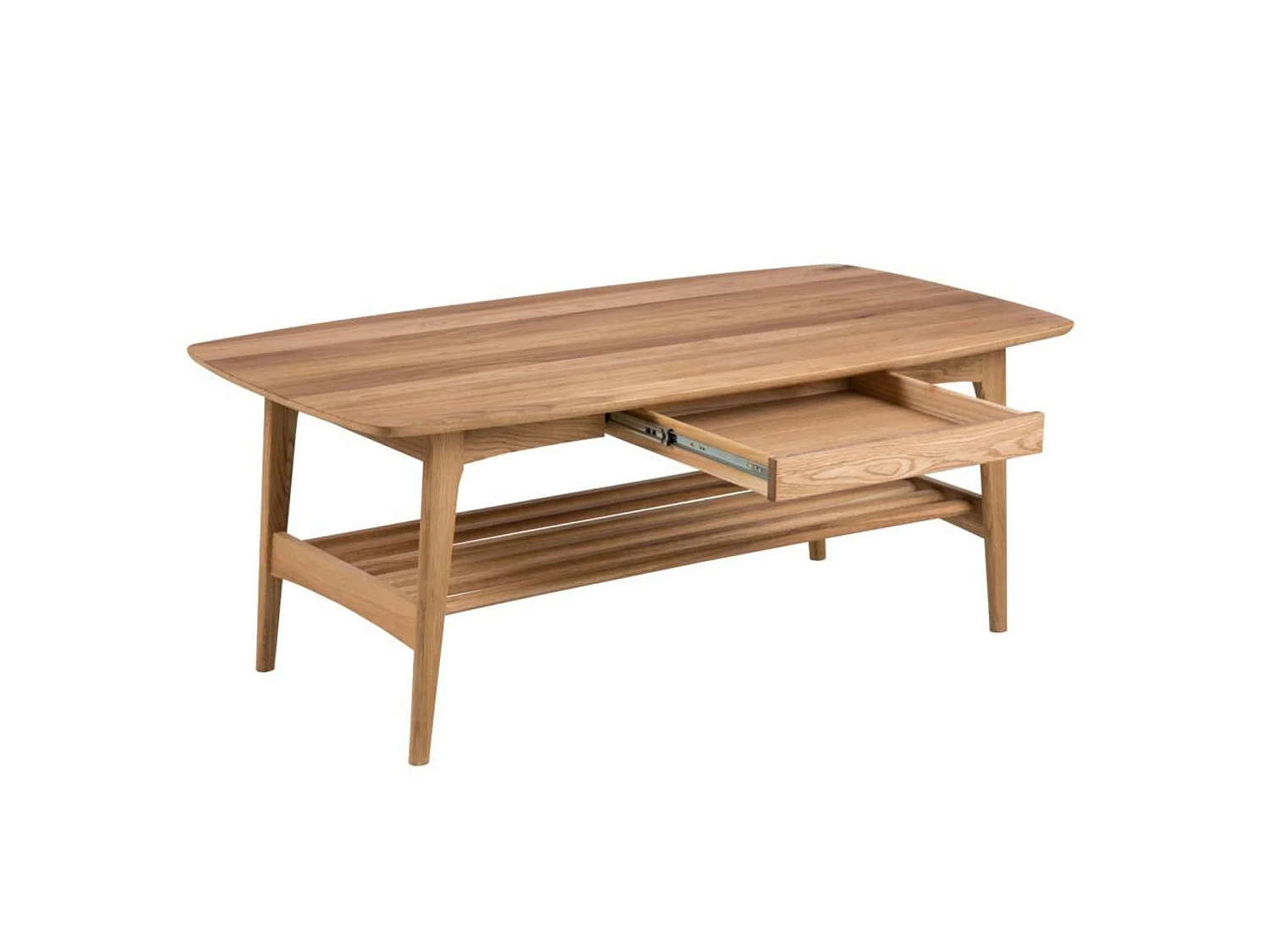 Table basse scandinave rectangulaire en bois massif avec rangement - ELEA