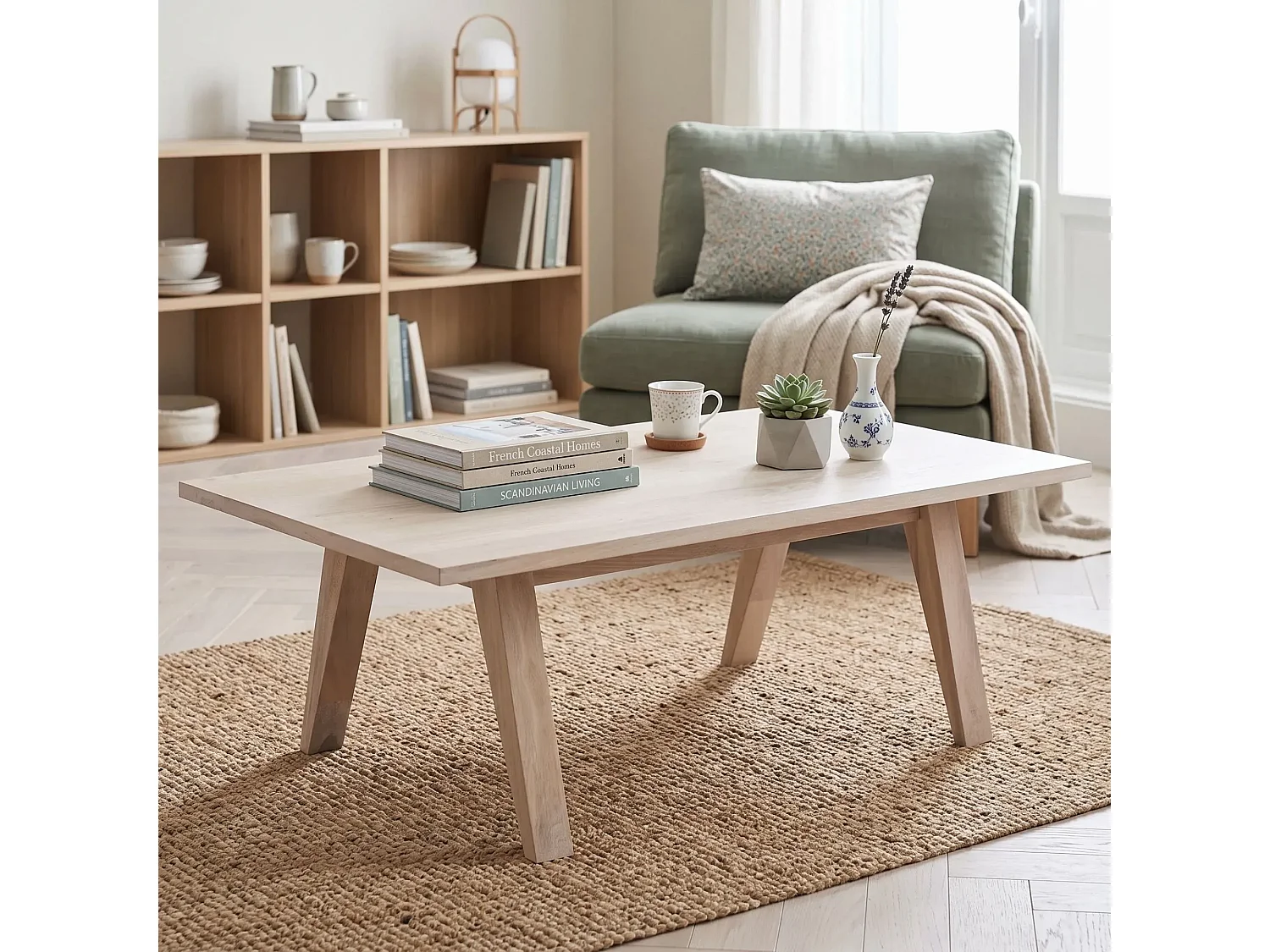 Table basse rectangulaire en chêne blanchi - ALISIA