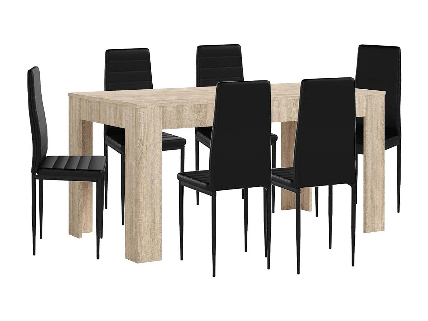 Mesa Extensible de Comedor o Cocina Cambria + 6 Sillas en Polipiel/metal Negro