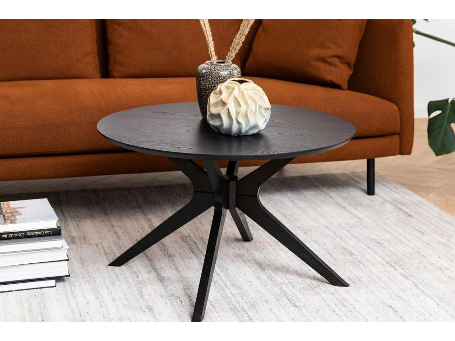 Table basse ronde noire en chêne 4 pieds D80 - ZELIA