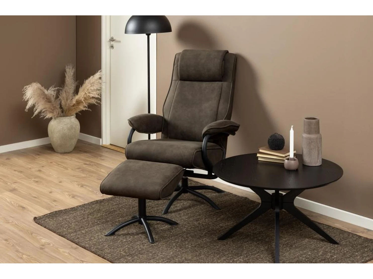 Table basse ronde noire en chêne 4 pieds D80 - ZELIA