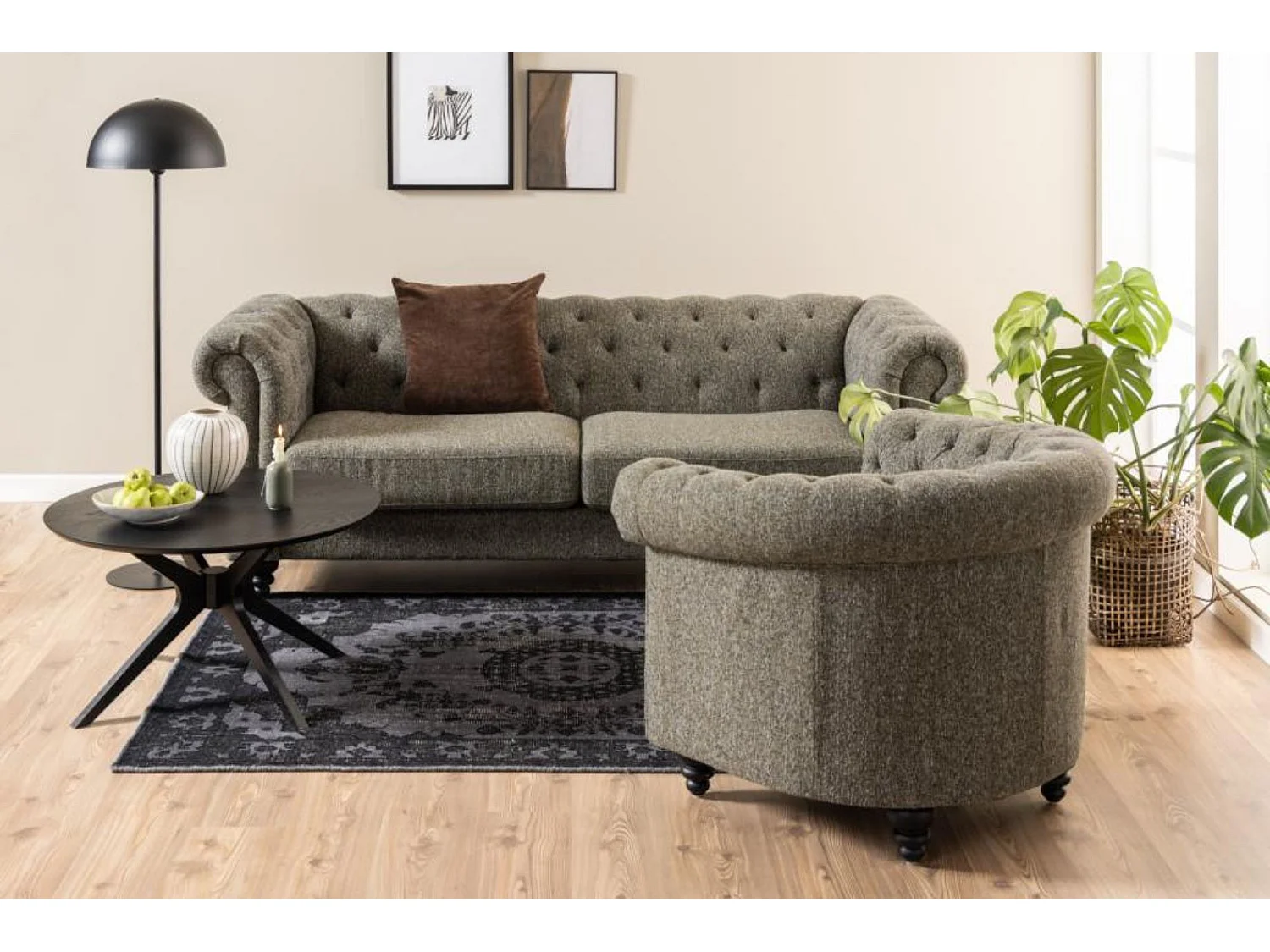 Table basse ronde noire en chêne 4 pieds D80 - ZELIA