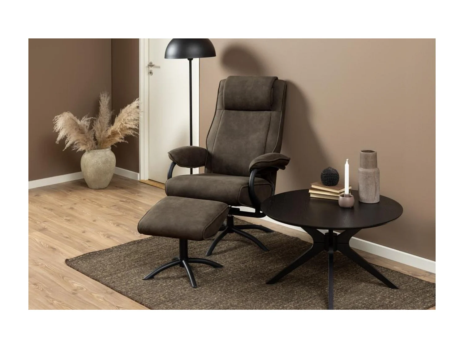 Table basse ronde noire en chêne 4 pieds D80 - ZELIA