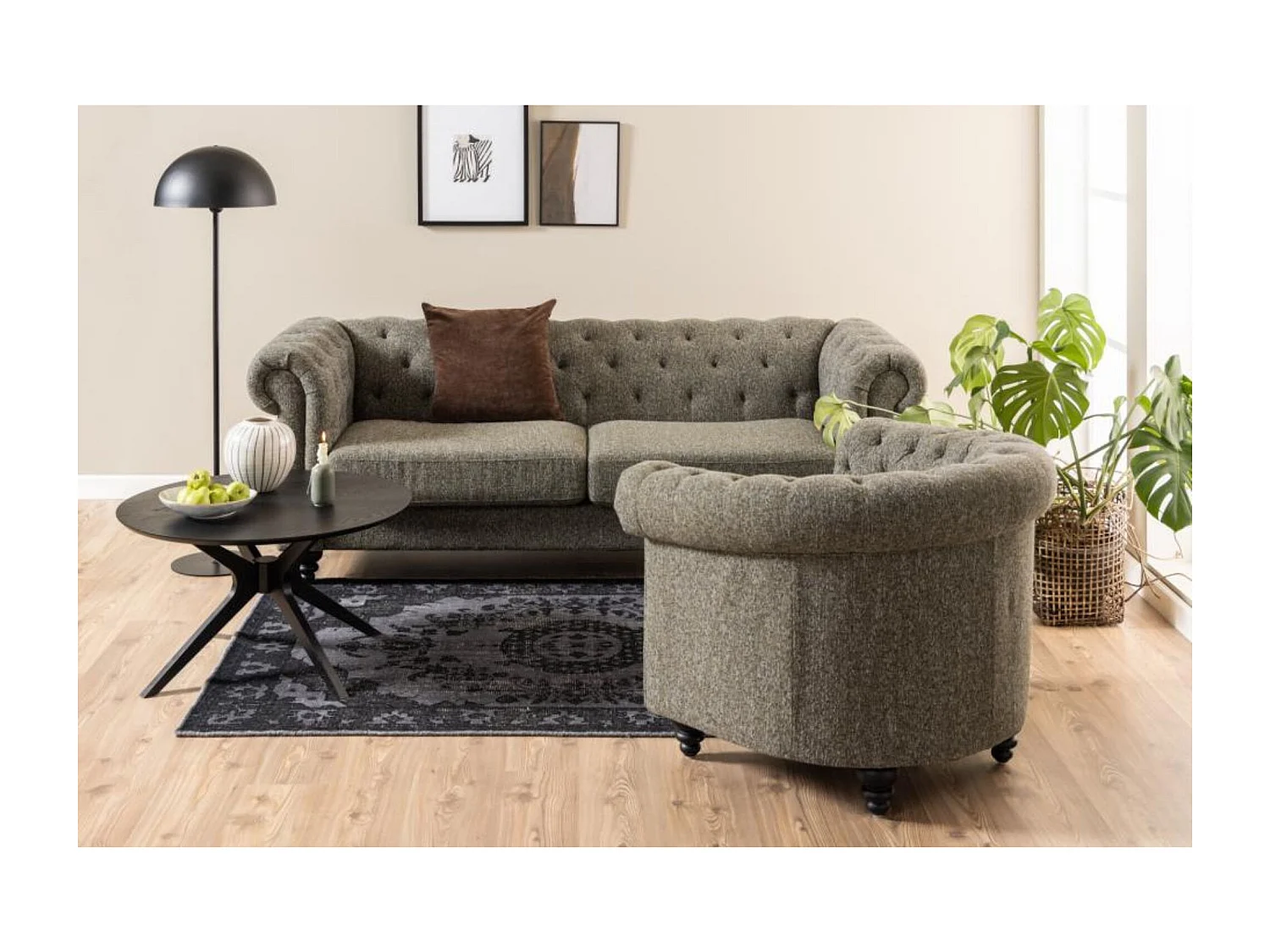 Table basse ronde noire en chêne 4 pieds D80 - ZELIA