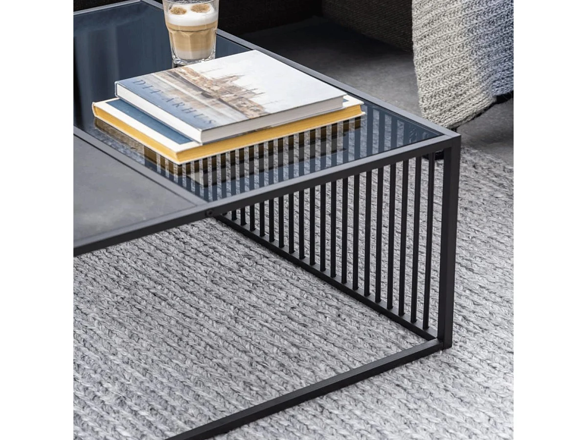 Strington Couchtisch 80x80 cm Glas rauchfarbenen, schwarz Marmor dekor.