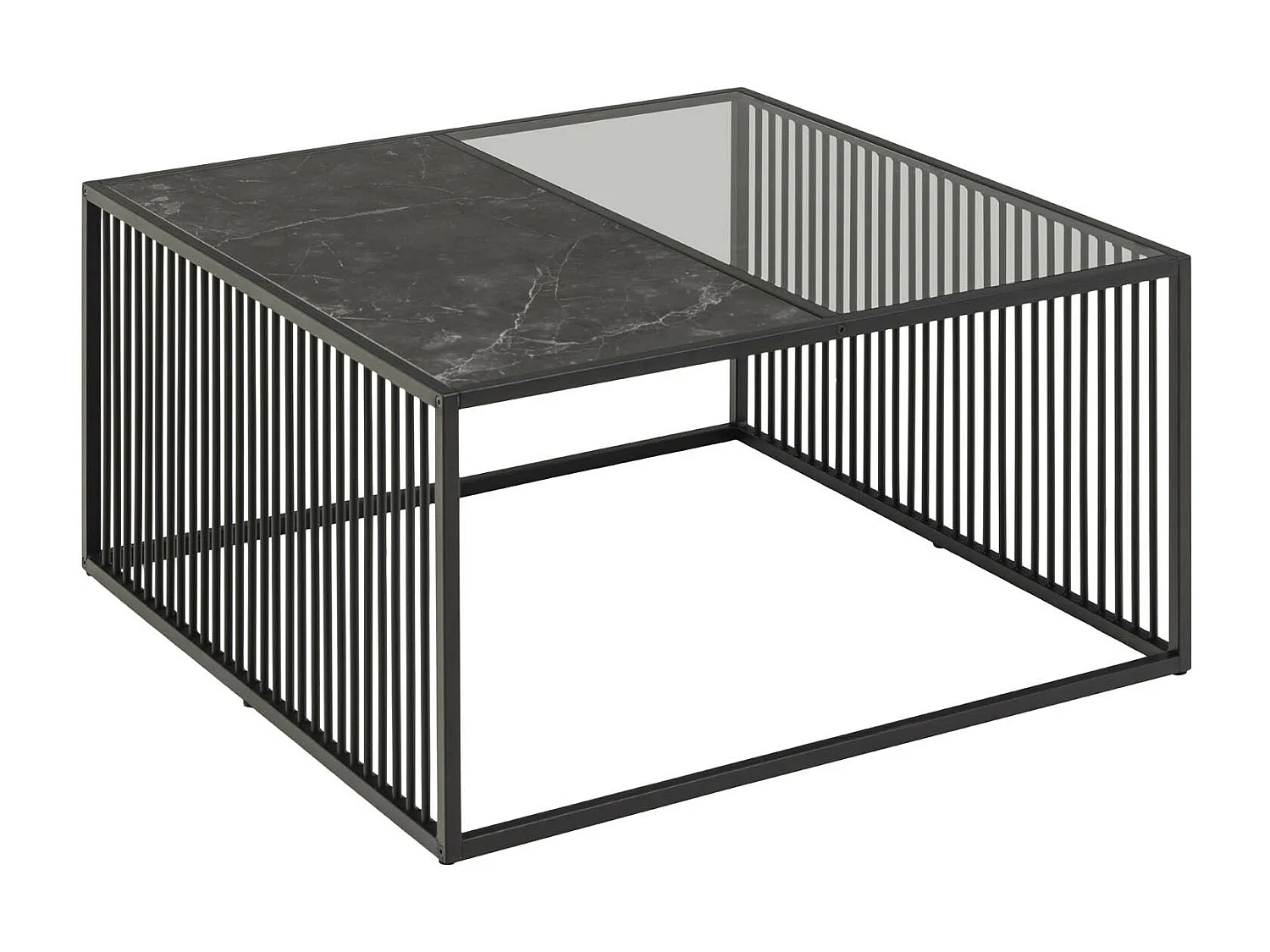 Strington table basse 80x80 cm verre enfumé, noir marbré décor.
