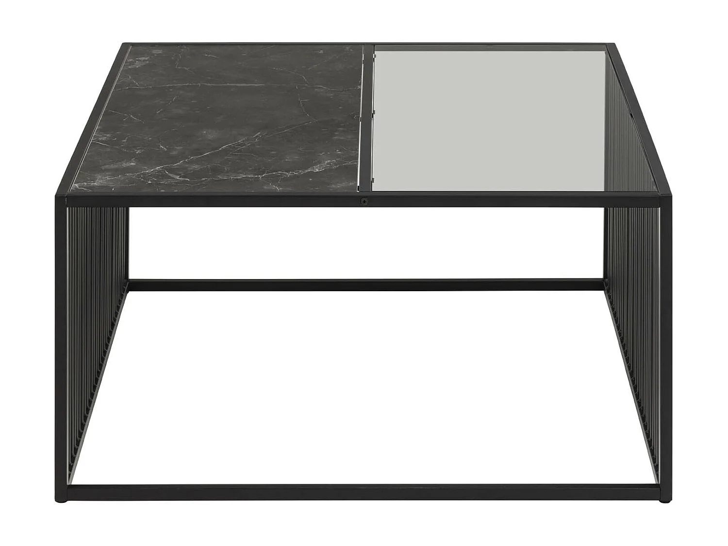 Strington table basse 80x80 cm verre enfumé, noir marbré décor.