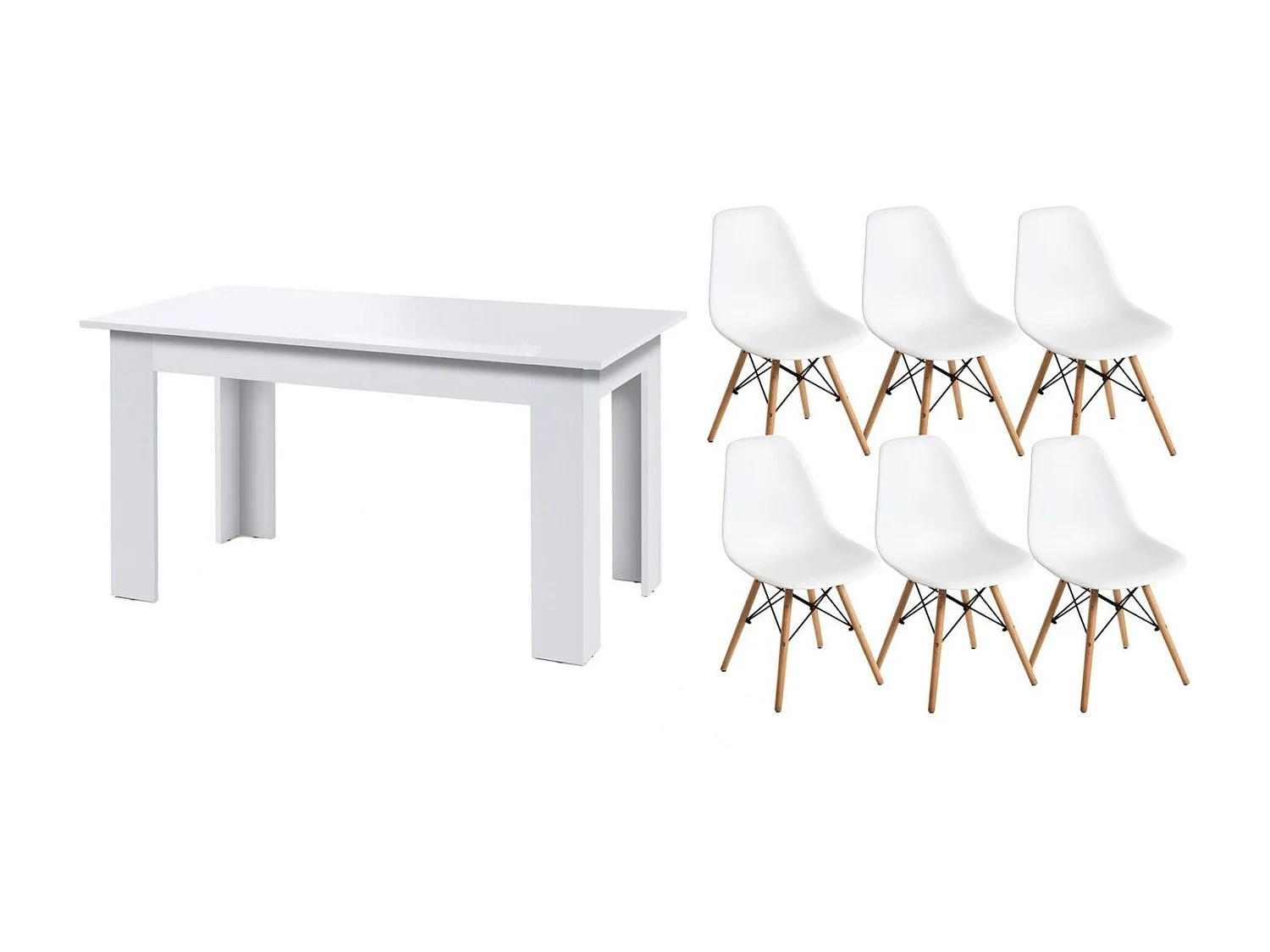 Pack Mesa de Comedor o Cocina Fija + 6 Sillas Estilo Nordico