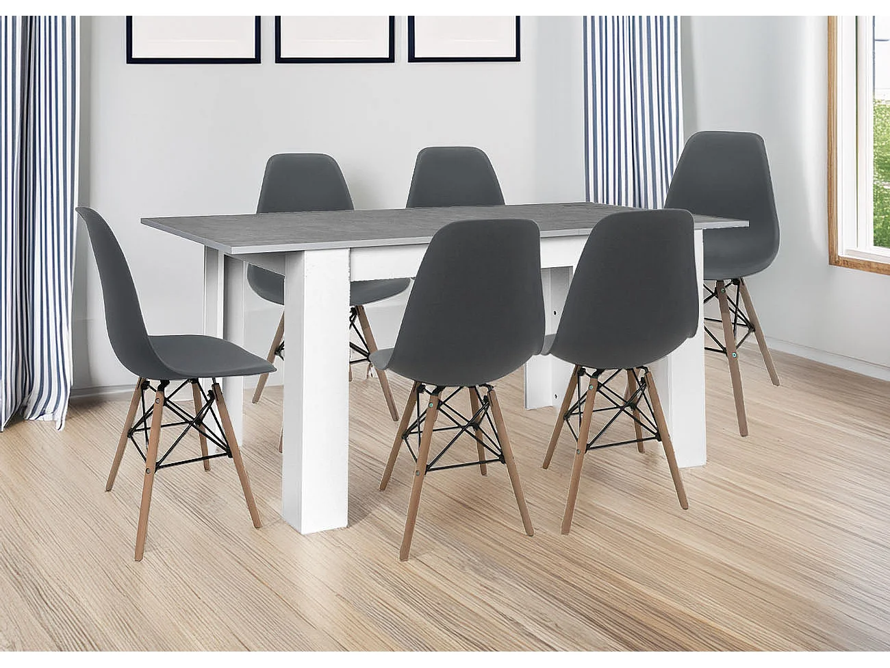 Mesa Extensible de Comedor o Cocina + 6 Sillas Estilo Nordico