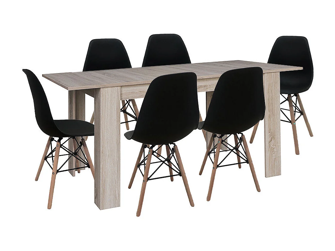 Mesa Extensible de Comedor o Cocina + 6 Sillas Estilo Nordico