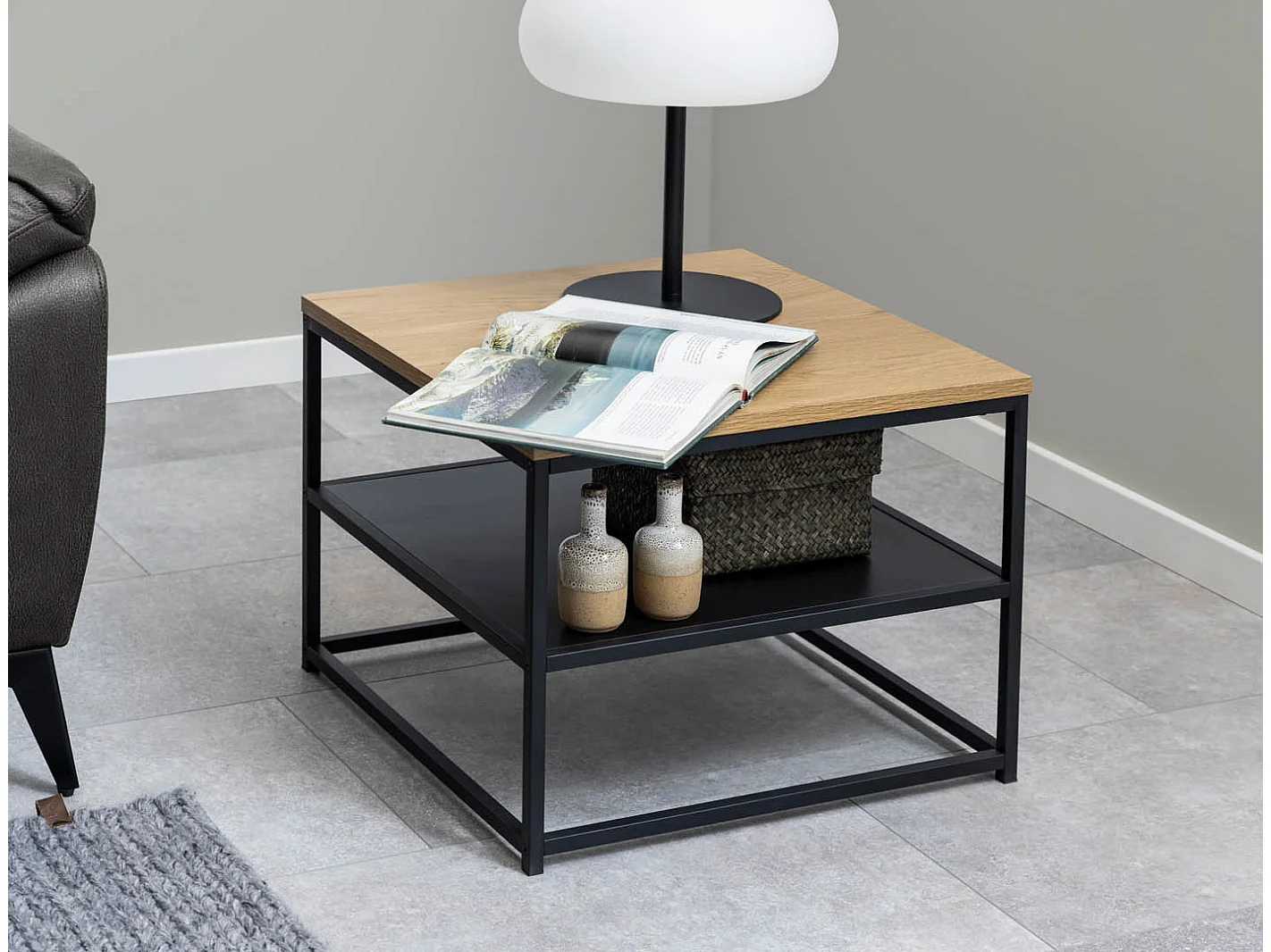 Tavolino Gila 55x55x42cm, 1 ripiano, decoro rovere.