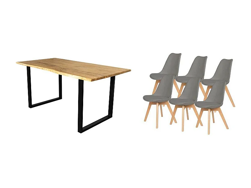 Pack Mesa de Comedor o Cocina Madera Maciza 140cm + 6 Sillas Nordic Gris