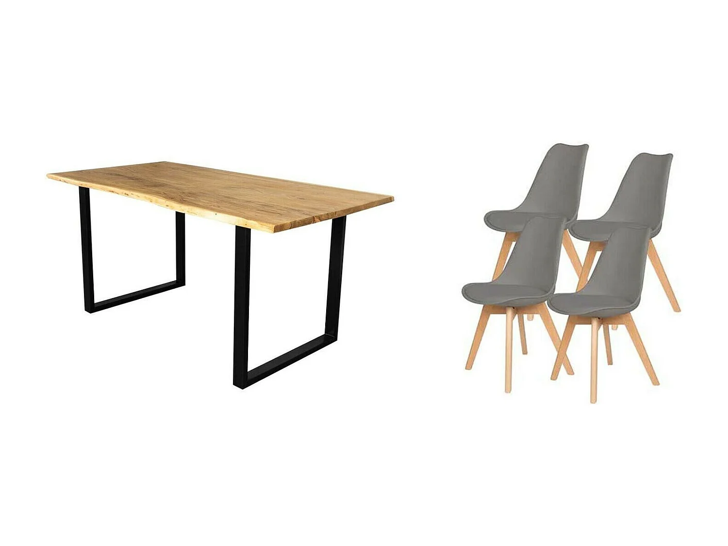 Pack Mesa de Comedor o Cocina Madera Maciza 200cm + 4 Sillas Nordic Gris