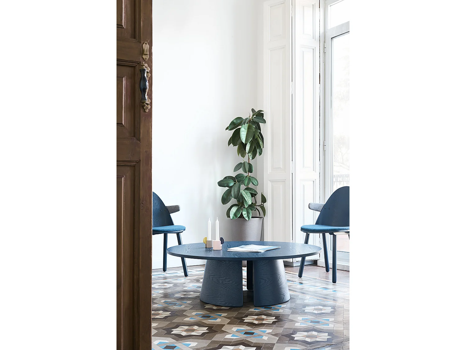 Table basse ronde bleue Ø110 h36 cm