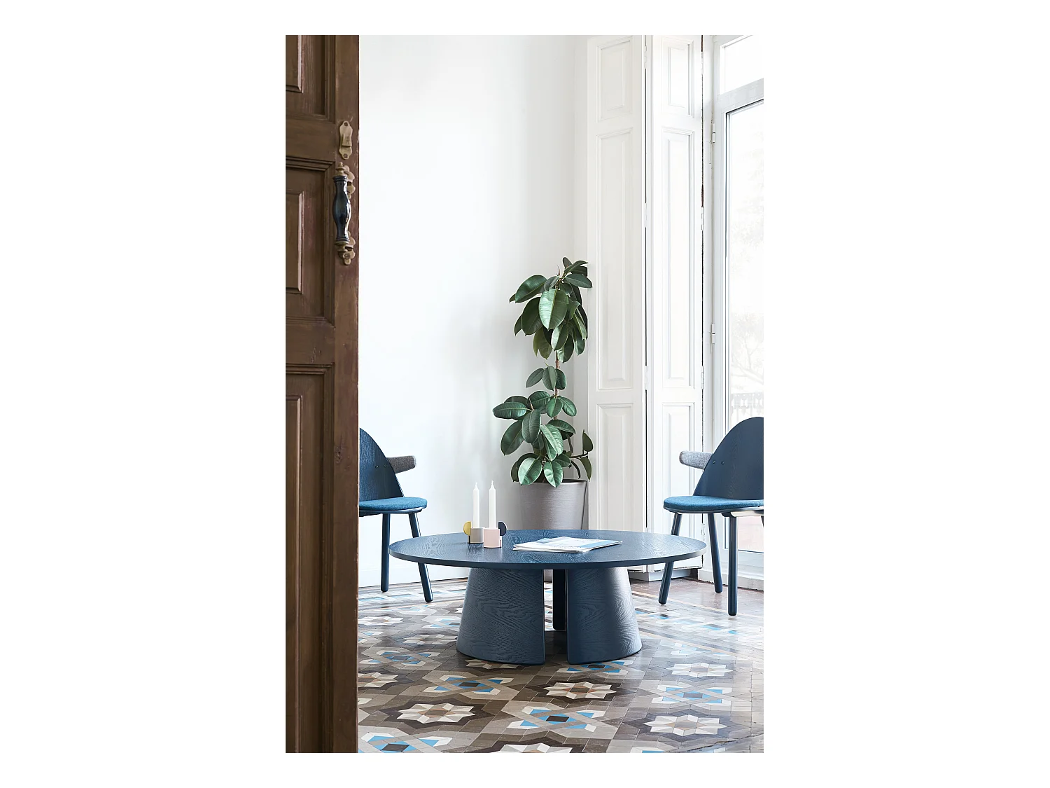 Table basse ronde bleue Ø110 h36 cm