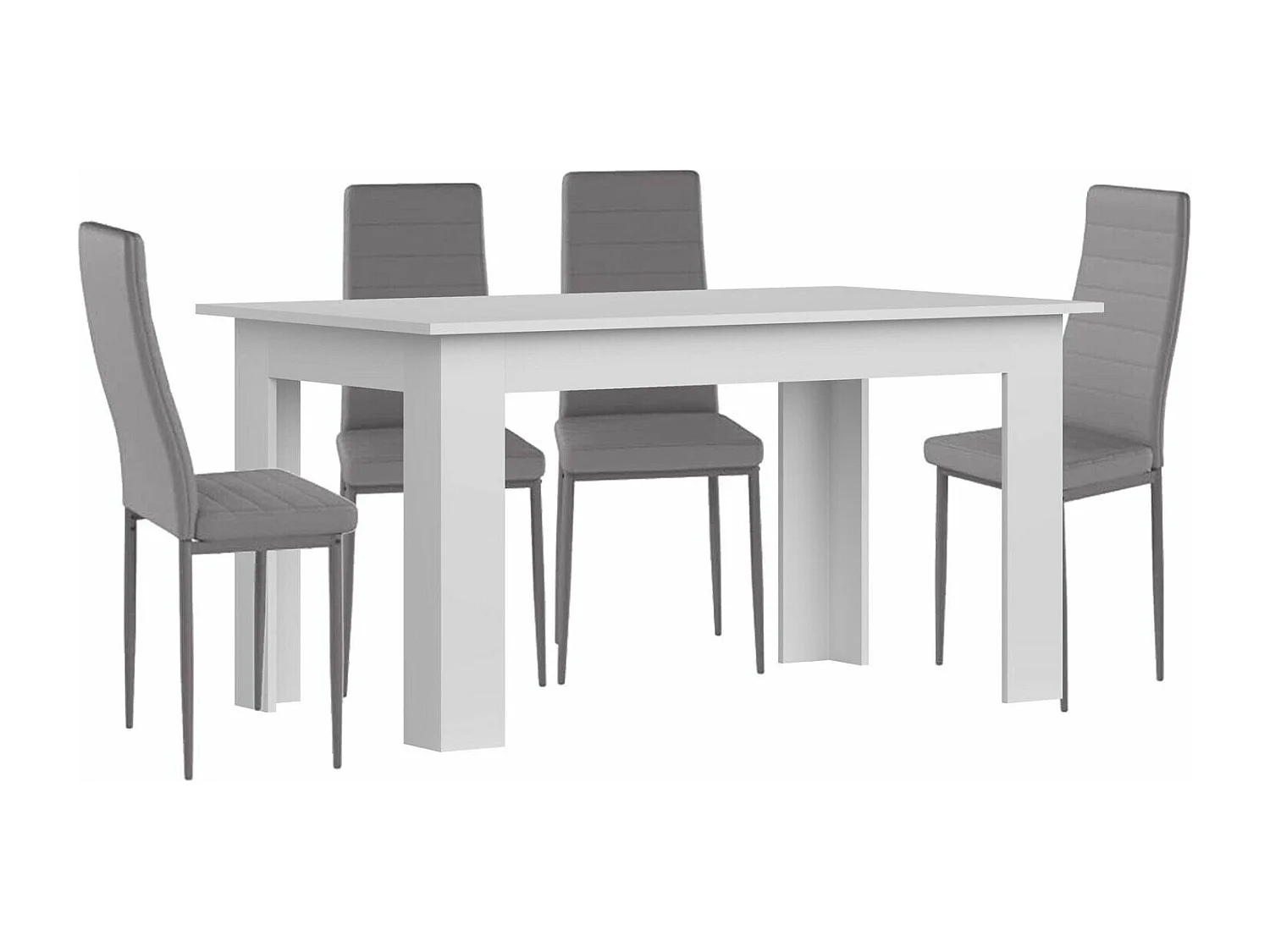 Conjunto Mesa de Jantar ou Cozinha Branco + 4 Cadeiras de Couro Sintético/metal Cinza