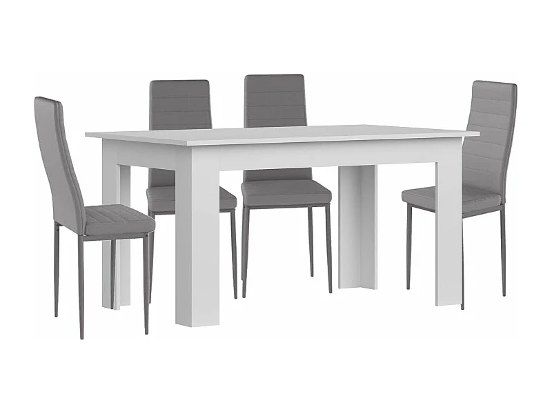 Conjunto Mesa de Jantar ou Cozinha Branco + 4 Cadeiras de Couro Sintético/metal Cinza