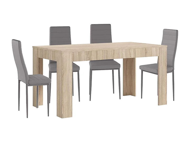Conjunto Mesa Extensível de Jantar ou Cozinha Carvalho + 4 Cadeiras em Couro Sintético/metal Cinza