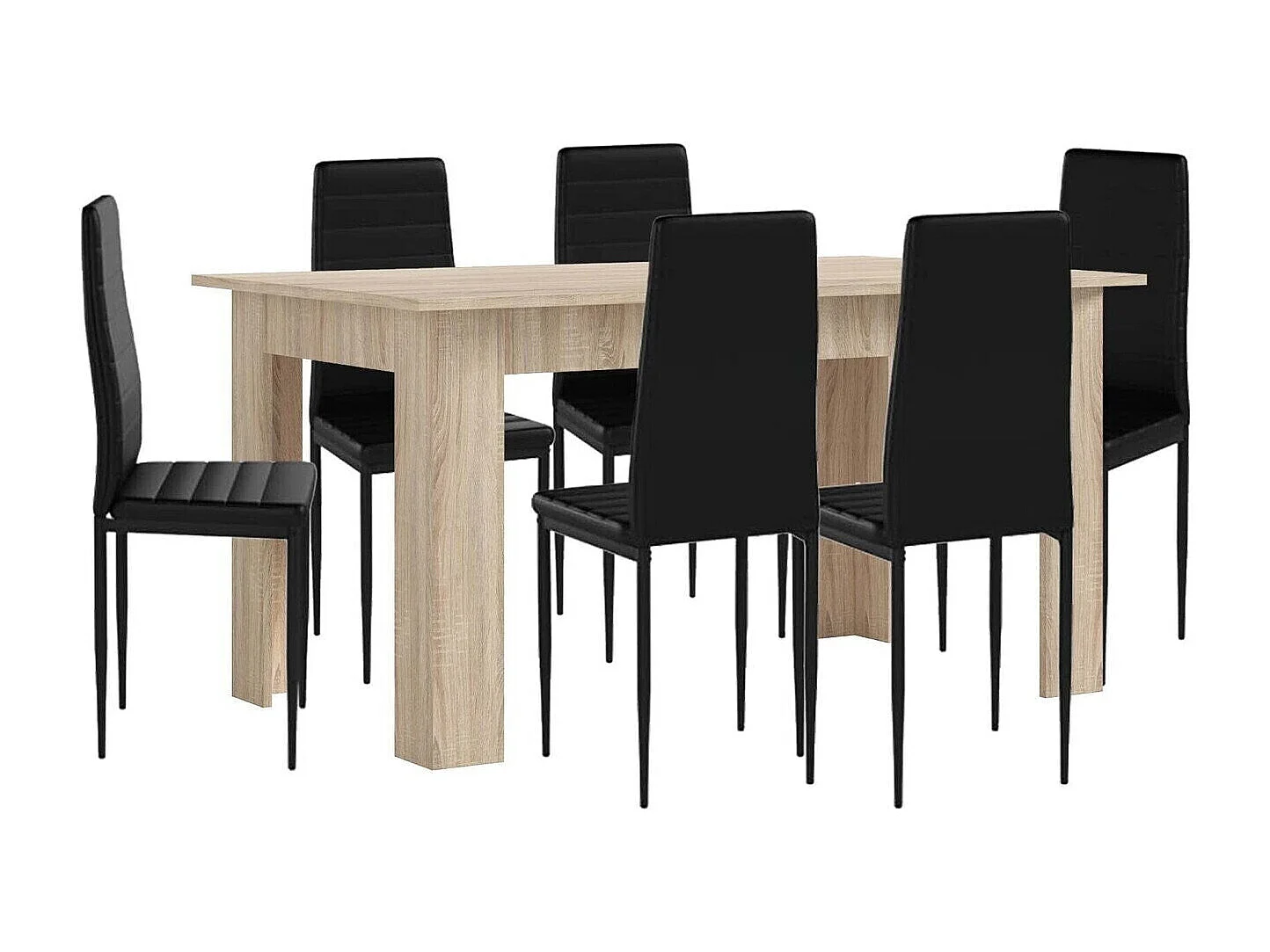 Pack Mesa de Comedor o Cocina Cambria + 6 Sillas en Polipiel/metal Negro
