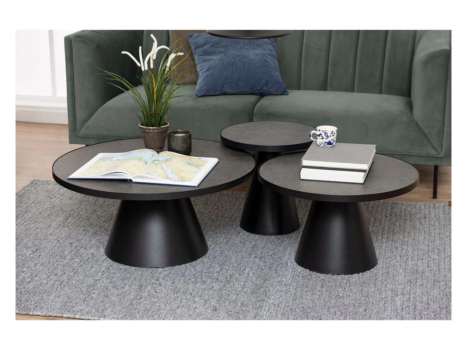 Table basse ronde en céramique et métal noir D65 - GIROLLE