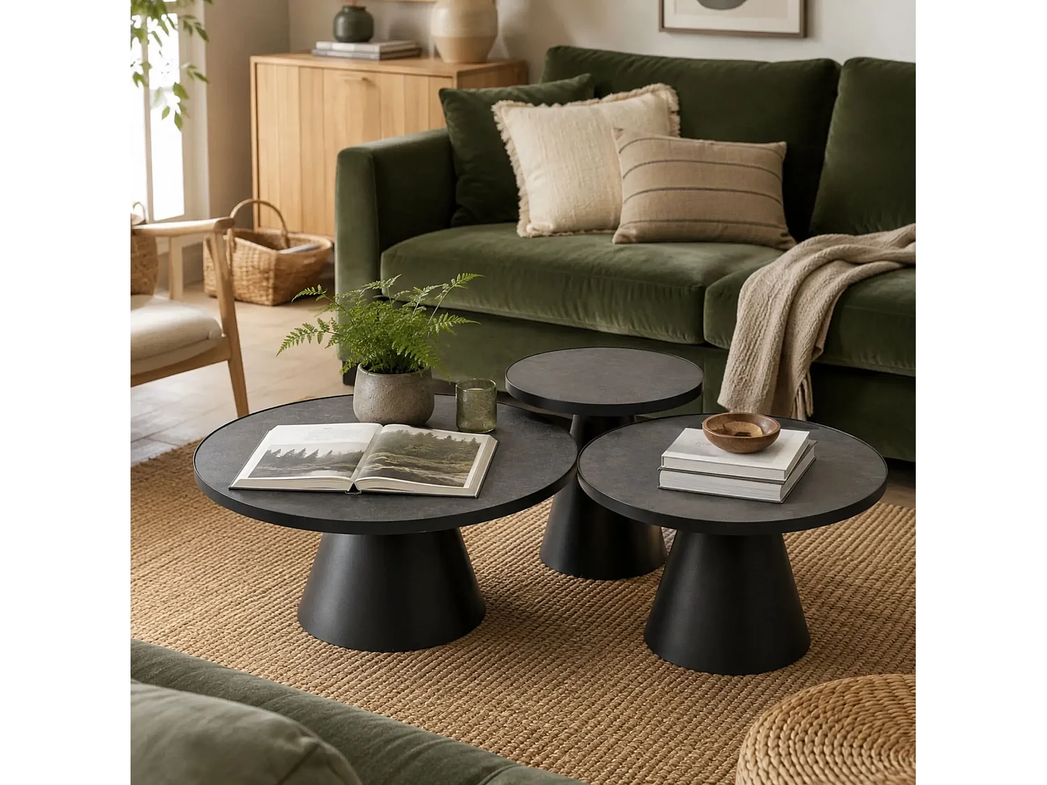 Table basse ronde en céramique et métal noir D65 - GIROLLE