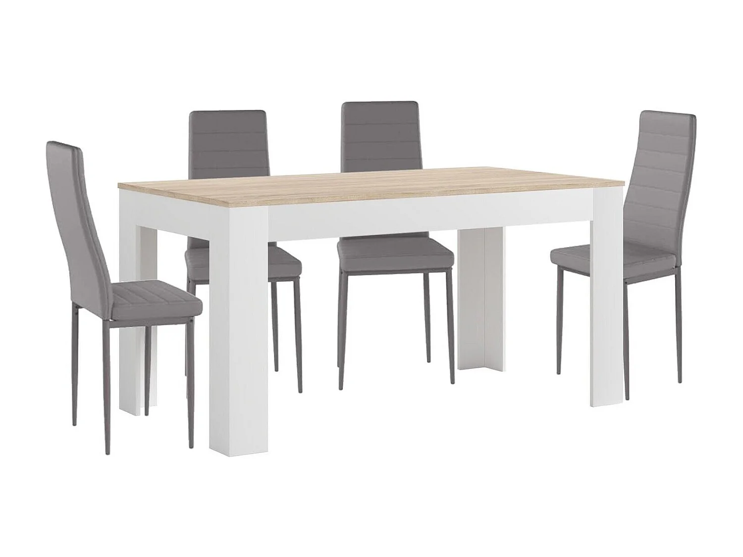 Mesa Extensible de Comedor o Cocina Blanco y Cambria + 4 Sillas en Polipiel/metal Gris